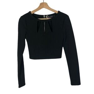 MinkPink Black Cut Out Cropped Long Sleeve Top S